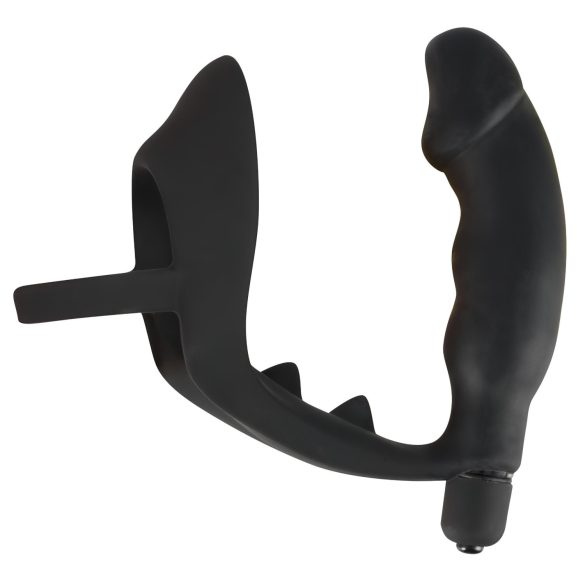 Black Velvets - analni vibrator s prstenom za penis i testise - crni