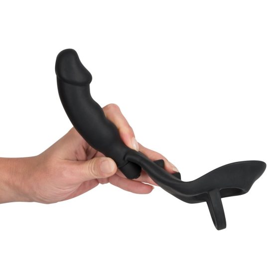 Black Velvet - penis analni vibrator s prstenom za penis i testise (crni)