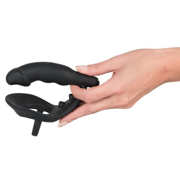 Black Velvets - analni vibrator s prstenom za penis i testise - crni