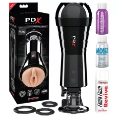 PDX - masturbator za penis s usisavanjem i vibracijom - crna