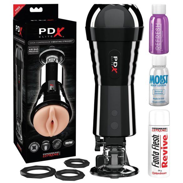 PDX Cock Compressor - usisni, vibrirajući masturbator za penis (crni)