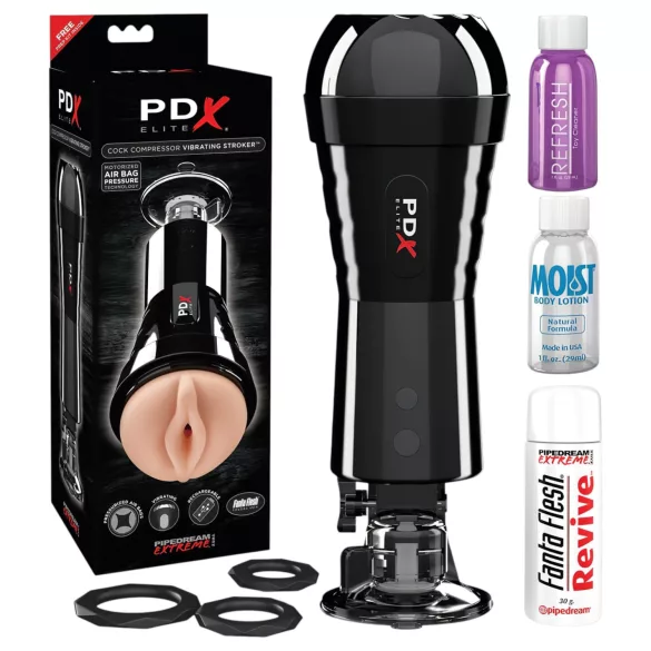 PDX - masturbator za penis s usisavanjem i vibracijom - crna