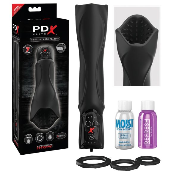 PDX Roto-Teazer - vodootporni, rotirajući, vibrirajući masturbator (crni)