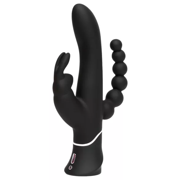 Happyrabbit Triple - vibrator s nastavkom za klitoris i anal - crni - punjivi