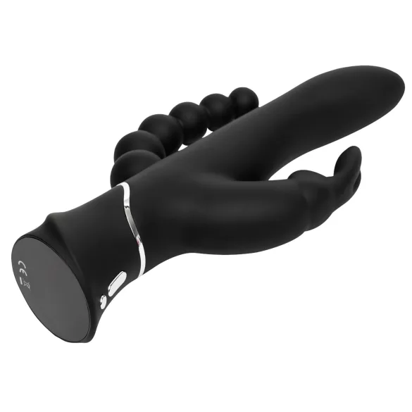 Happyrabbit Triple - vibrator s nastavkom za klitoris i anal - crni - punjivi