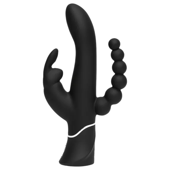 Happyrabbit Triple - vibrator s nastavkom za klitoris i anal - crni - punjivi