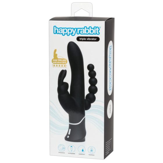 Happyrabbit Triple - punjivi klitoralni i analni vibrator (crni)