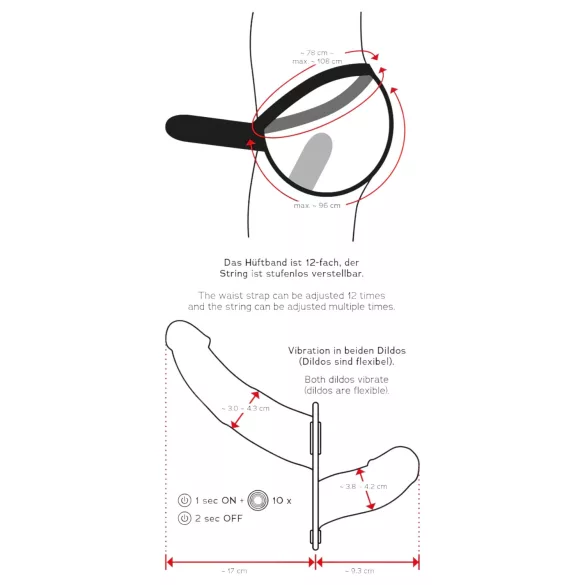 Double Thruster - strap-on dvostruki vibrator - crni