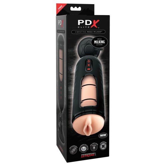 PDX Elite Mega Milker - vibrirajuća umjetna maca za mužnju penisa (crna)