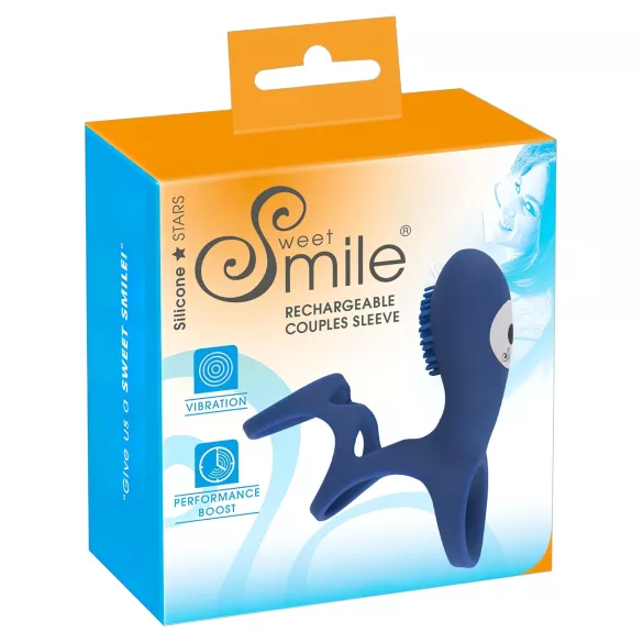 SMILE - Vibrirajuća penisna navlaka za parove - punjiva - plava