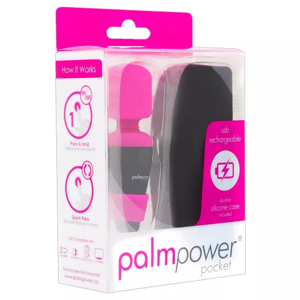 PalmPower Pocket Wand - mini masažer vibrator - pink-crna
