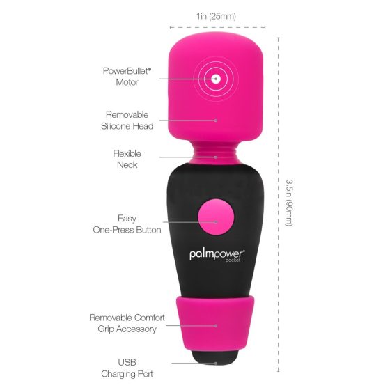 PalmPower Pocket Wand - punjivi mini vibrator za masažu (ružičasto-crni)