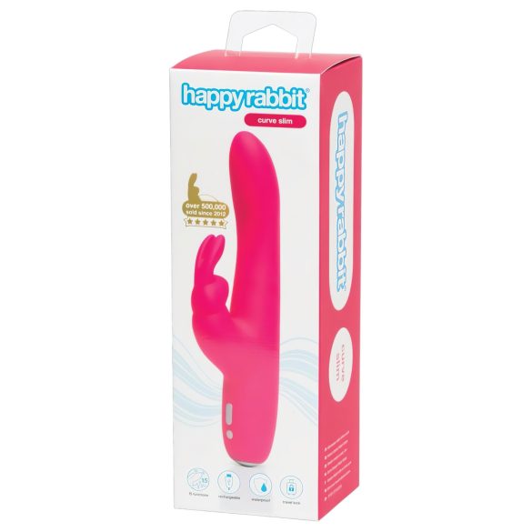 Happyrabbit Curve Slim - vodootporni vibrator s klitoralnim nastavkom (ružičasti)