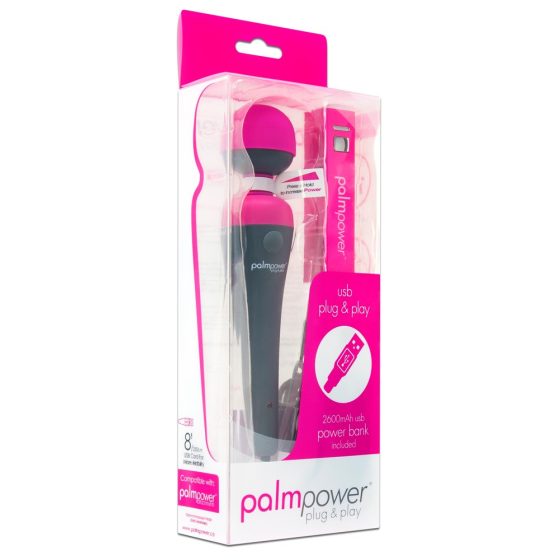 PalmPower Wand - USB masažni vibrator s power bankom (rozo-siva)
