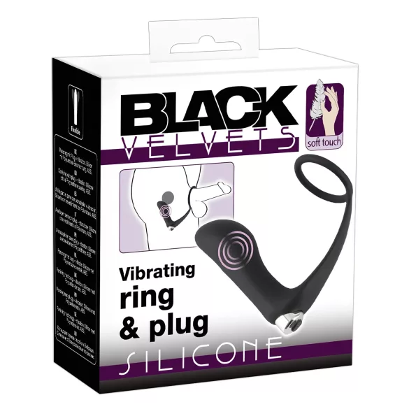Black Velvets - analni vibrator s prstenom za penis - crni