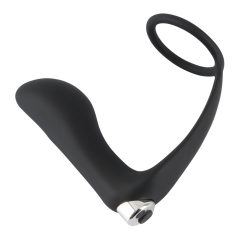   Black Velvet - silikonski analni vibrator na baterije s prstenom za penis (crni)