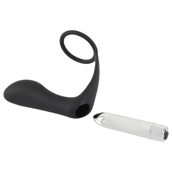 Black Velvets - analni vibrator s prstenom za penis - crni