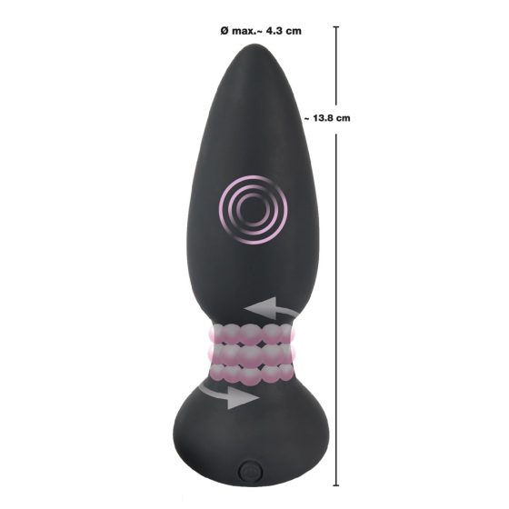 Black Velvet - rotirajući biserni analni vibrator na baterije, radio-kontroliran (crni)