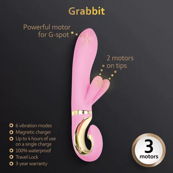 G-Vibe GRabbit - vibrator za G-točku s 3 motora - punjivi - rozi