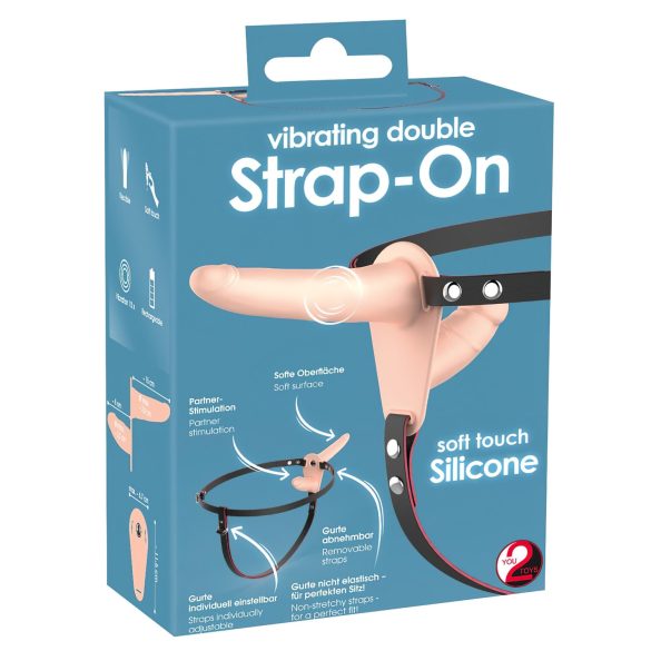 You2Toys - Strap-On - podesivi dvostruki vibrator (prirodna boja)