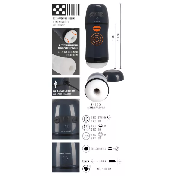 Rebel - masturbator sa funkcijom usisavanja i vibracije - crni