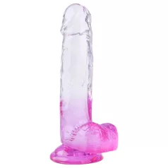   Sunfo - dildo s testisima i vakuum bazom - 22 cm - prozirno ljubičasta