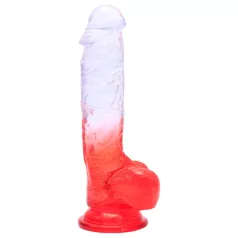   Sunfo - dildo s testisima i vakuumskom čašom - 21 cm - prozirno crvena