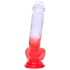 Sunfo - usisna čašica, dildo s testisima - 21cm (prozirno-crvena)