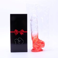   Sunfo - realistični testisi dildo s ljepljivim potplatom - 21 cm (prozirno-crveni)