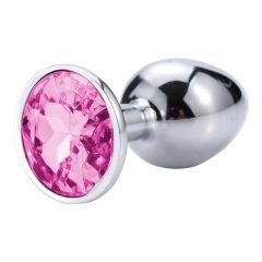 Sunfo - metalni analni dildo s kamenom (srebrno-ružičasti)