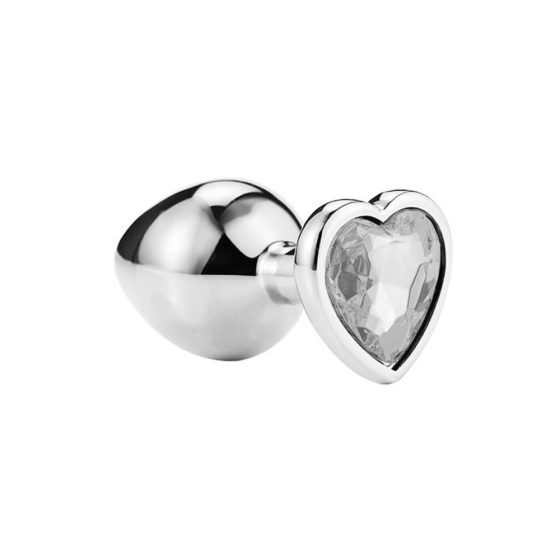 Sunfo - metalni analni dildo sa kamenom u obliku srca (srebrno-bijeli)