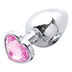   Sunfo - metalni analni dildo sa kamenom u obliku srca (srebrno-roza)