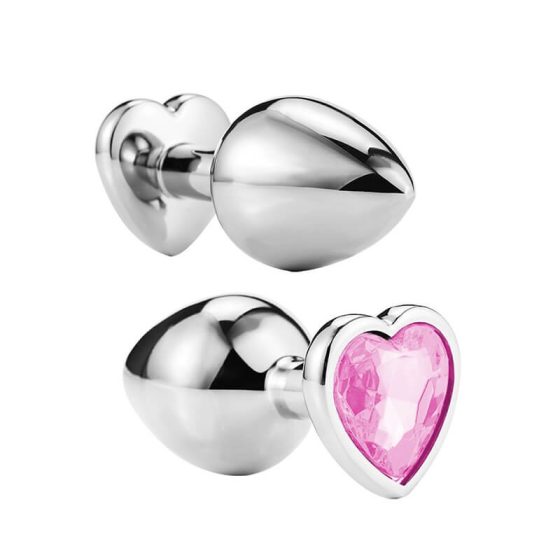 Sunfo - metalni analni dildo sa kamenom u obliku srca (srebrno-roza)