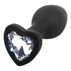   Sunfo - silikonski analni dildo sa kamenom u obliku srca (crno-bijeli)