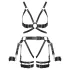 ZADO - višedijelni kožni harness set s lisicama - crni (S-M)