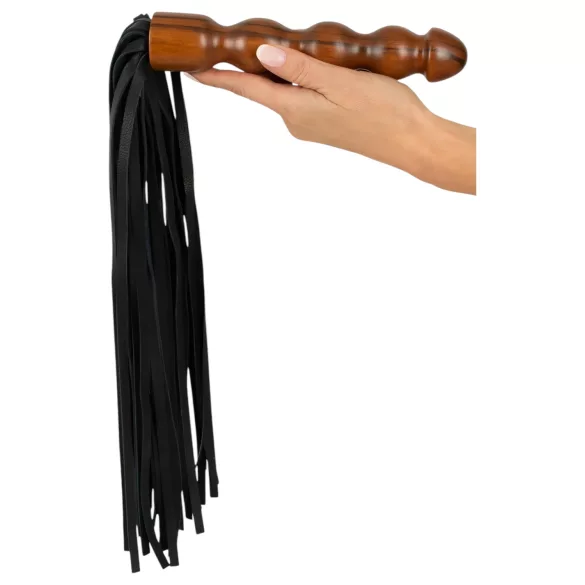 ZADO - kožni bič s drvenom dildo drškom - crno-smeđa