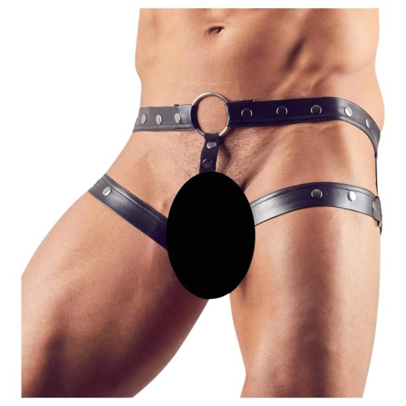 Svenjoyment - remen s prstenom za penis (crna boja) - M/L