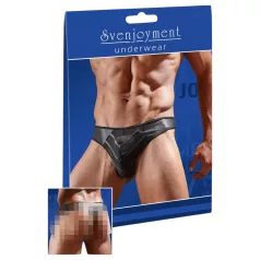 Svenjoyment - Sjajna muška tanga s prozirnim umetkom (crna)