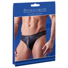   Svenjoyment - muške sjajne tange sa patentnim zatvaračem i cirkonima - crne