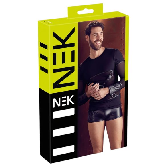 NEK - Muška crna majica s križnim trakama i dugim rukavima - XL