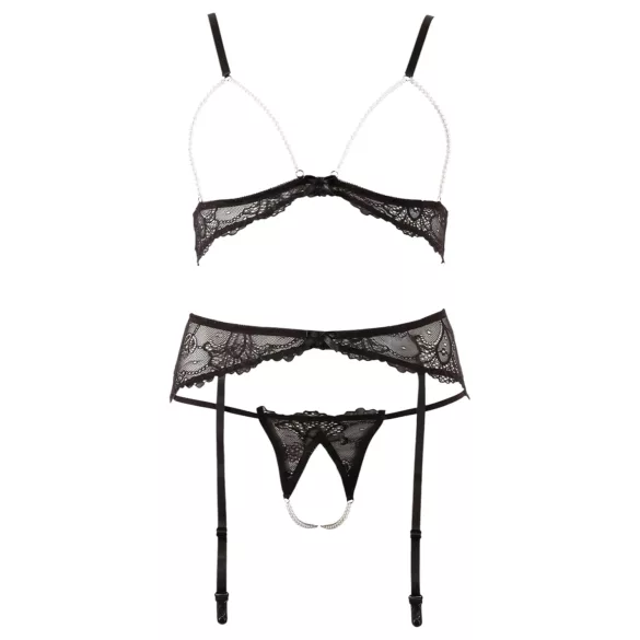 Abierta Fina - seksi komplet donjeg rublja s perlama i čipkom - XL