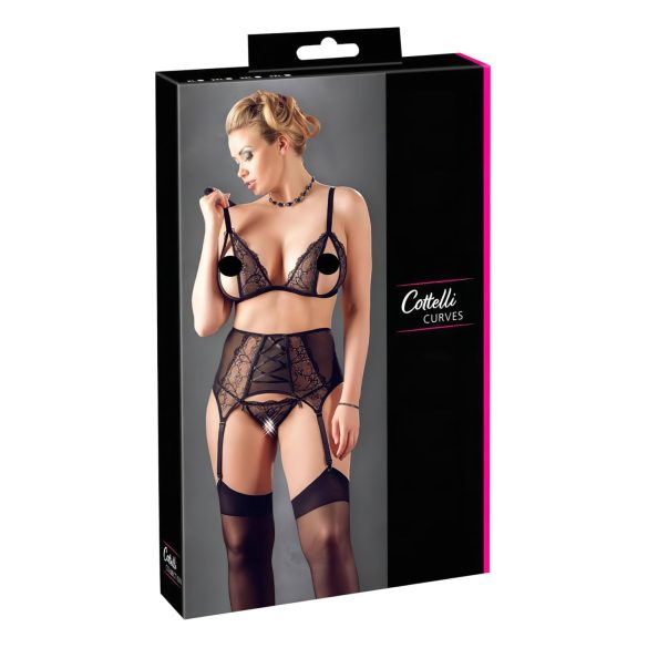 Cottelli Plus Size - Čipkasto rublje trio (crno)