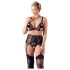 Cottelli Plus Size - Čipkasto rublje trio (crno) - XXL