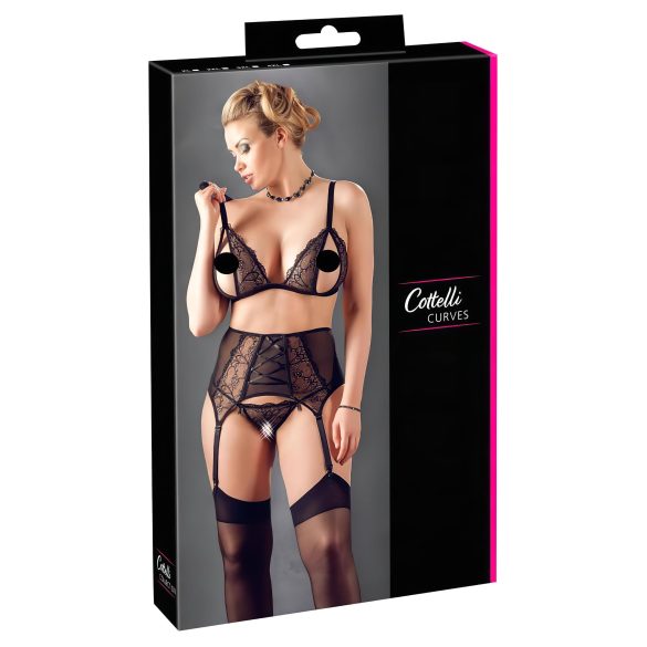 Cottelli Plus Size - Čipkasto rublje trio (crno) - XXXXL