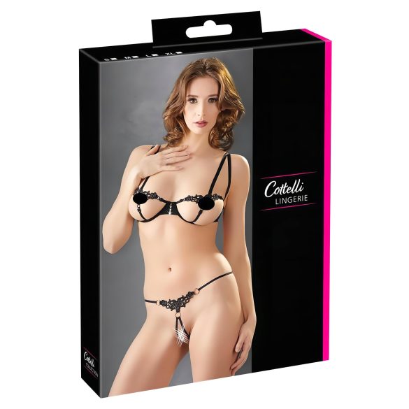 Cottelli - sjajni vezani grudnjak set (crni) - M