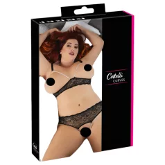 Cottelli Plus Size - set grudnjaka s perlicama - crna