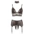 Cottelli Bondage - sjajni čipkasti set donjeg rublja (4 kom.) - XL