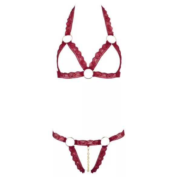 Cottelli - set otvorenog grudnjaka s metalnim prstenovima - crvena - M/L