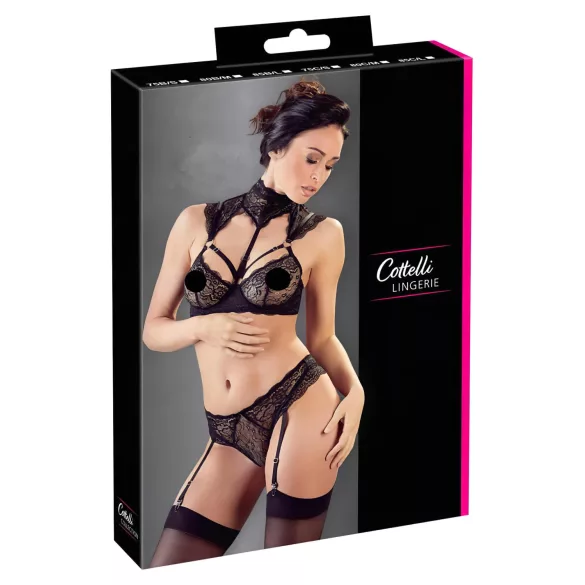 Cottelli - čipkasti set grudnjaka s ovratnikom (crni) - 80B/M