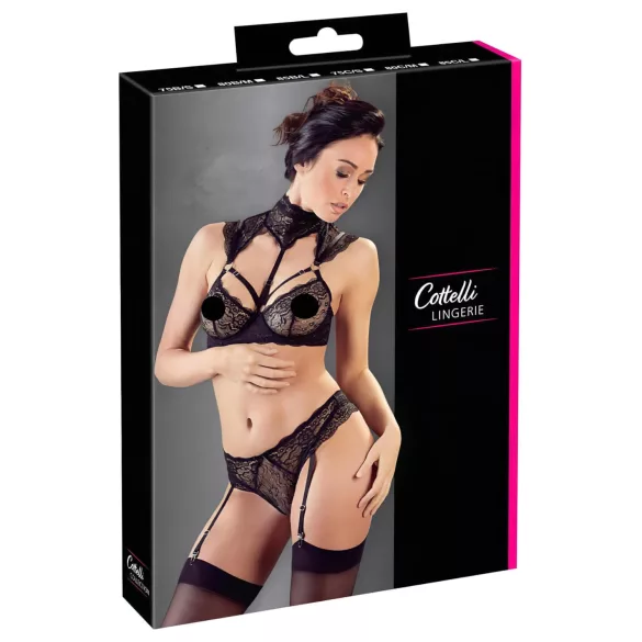 Cottelli - čipkasti set grudnjaka s ovratnikom (crni) - 80B/M